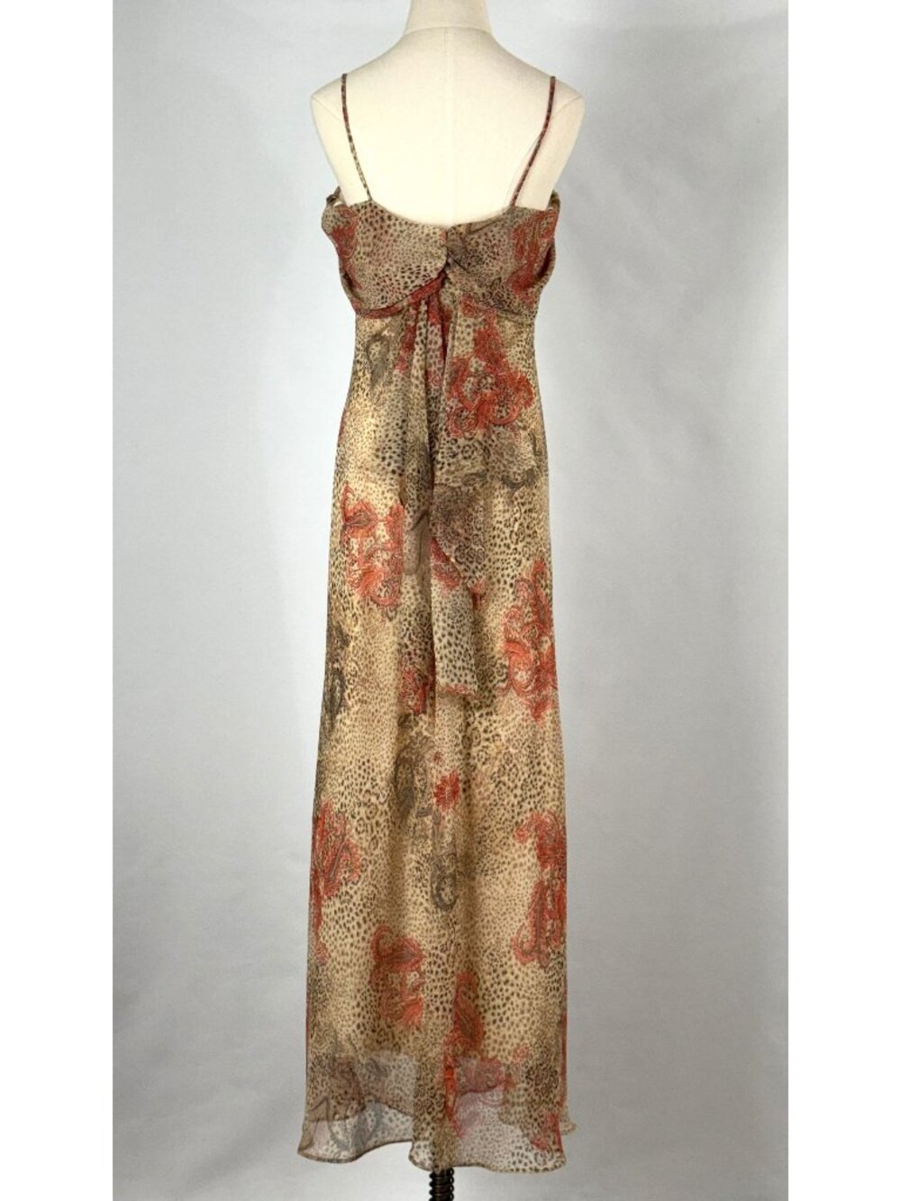 Vtg Y2K Alyn Paige Cheetah Print Paisley Maxi Dress Cowl Neck Chiffon Fairy - Picture 7 of 9